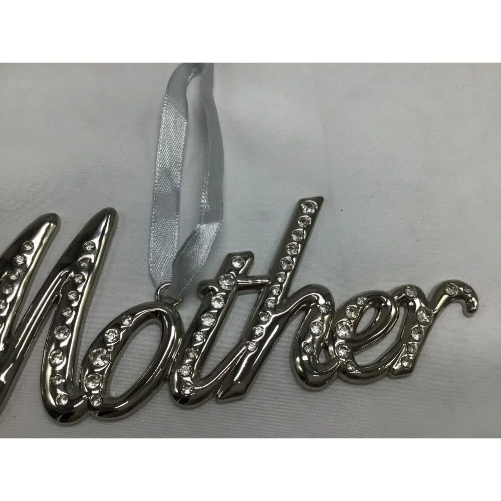 Mother Ornament Silver Tone Rhinestones 6 Inches Ribbon Hanger Holiday Gift Idea